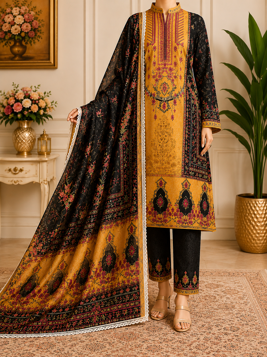Elegant Embroidery Cotton Three-Piece
